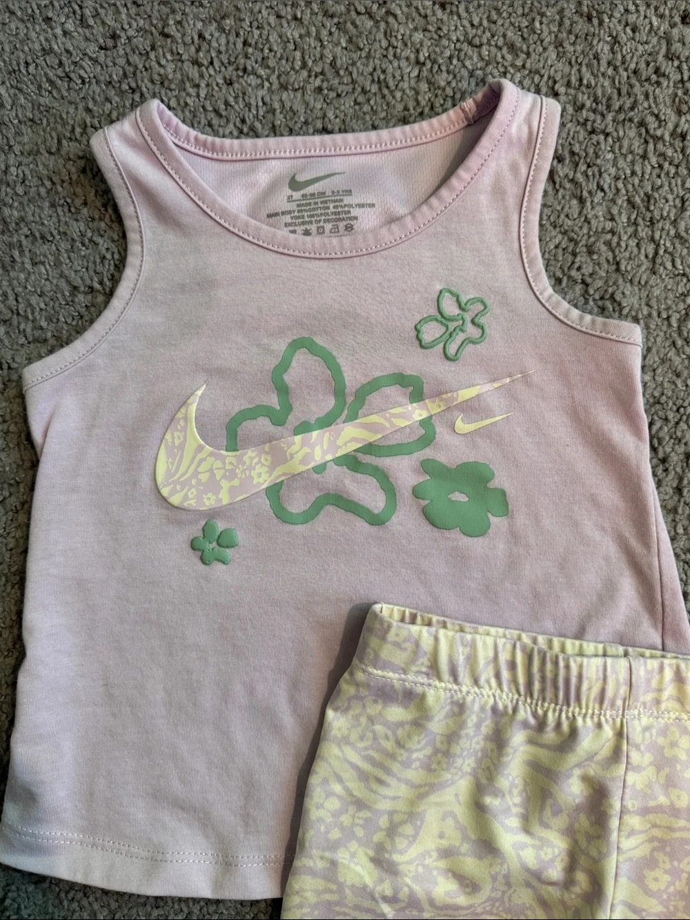 Nike Light Purple Tank Top with Cream and Purple Patterned Biker Shorts - 3T - Picture 3 of 5